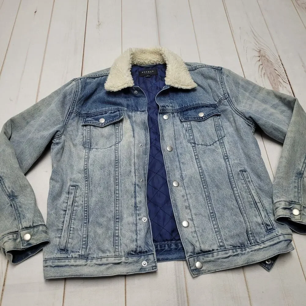 Pacsun denim sherpa trucker jacket quilted lined retro